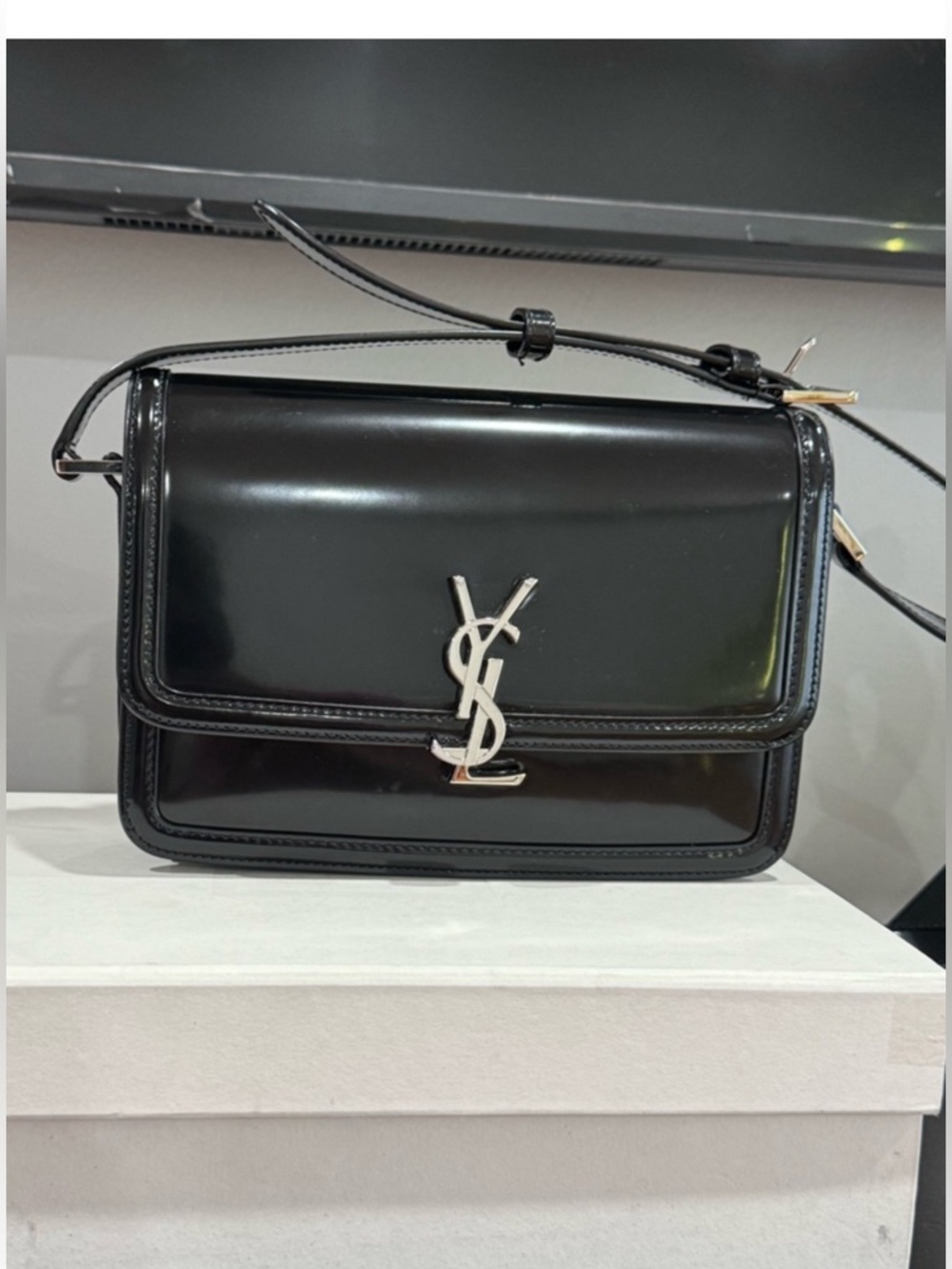 Yves Saint Laurent Black Patent Leather Crossbody with Silver YSL Emblem